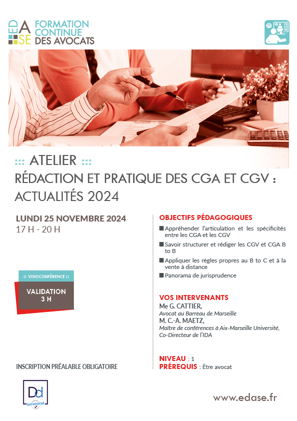 RÉDACTION ET PRATIQUE DES CGA ET CGV : ACTUALITÉS 2024