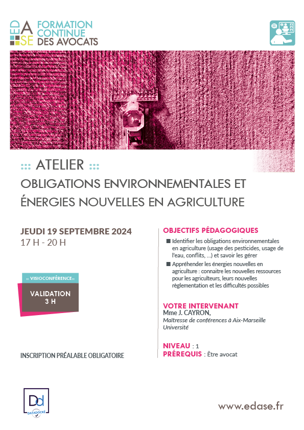 OBLIGATIONS ENVIRONNEMENTALES ET ÉNERGIES NOUVELLES EN AGRICULTURE