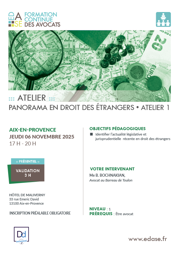 PANORAMA EN DROIT DES ÉTRANGERS - ATELIER 1